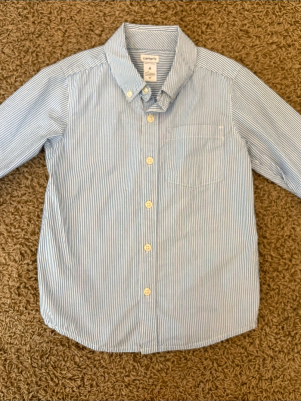 Carter's Blue and White Pinstripe Button-Down Shirt, Size 6
